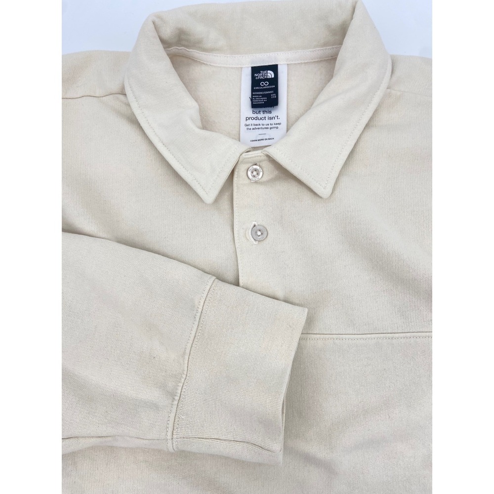 The North Face Circular Design Mens XXL Cream Fleece Polo Sweatshirt Long Sleeve